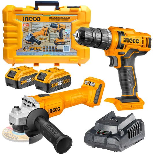 Super Combo Atornillador+Amoldadora Angular+2 Bateiras 4Ah y Cargador 20V Incluye Maletin